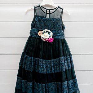 Embroidered Lace and Flowers Girls' Dress